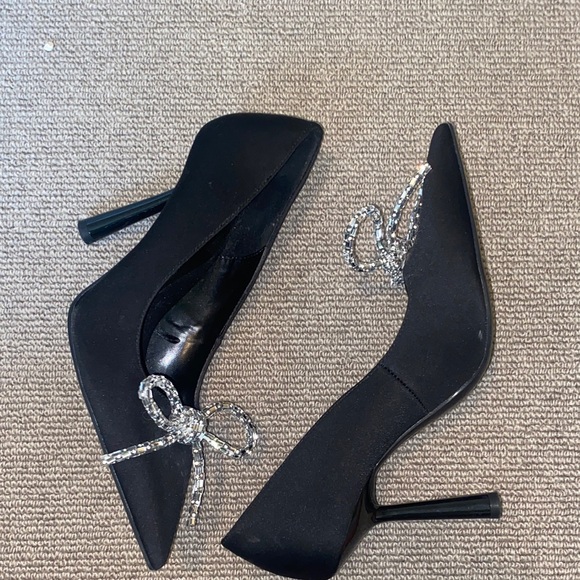 Zara Black Heels with Silver Rhinestone Embellished Bow sz 39 - Picture 3 of 9